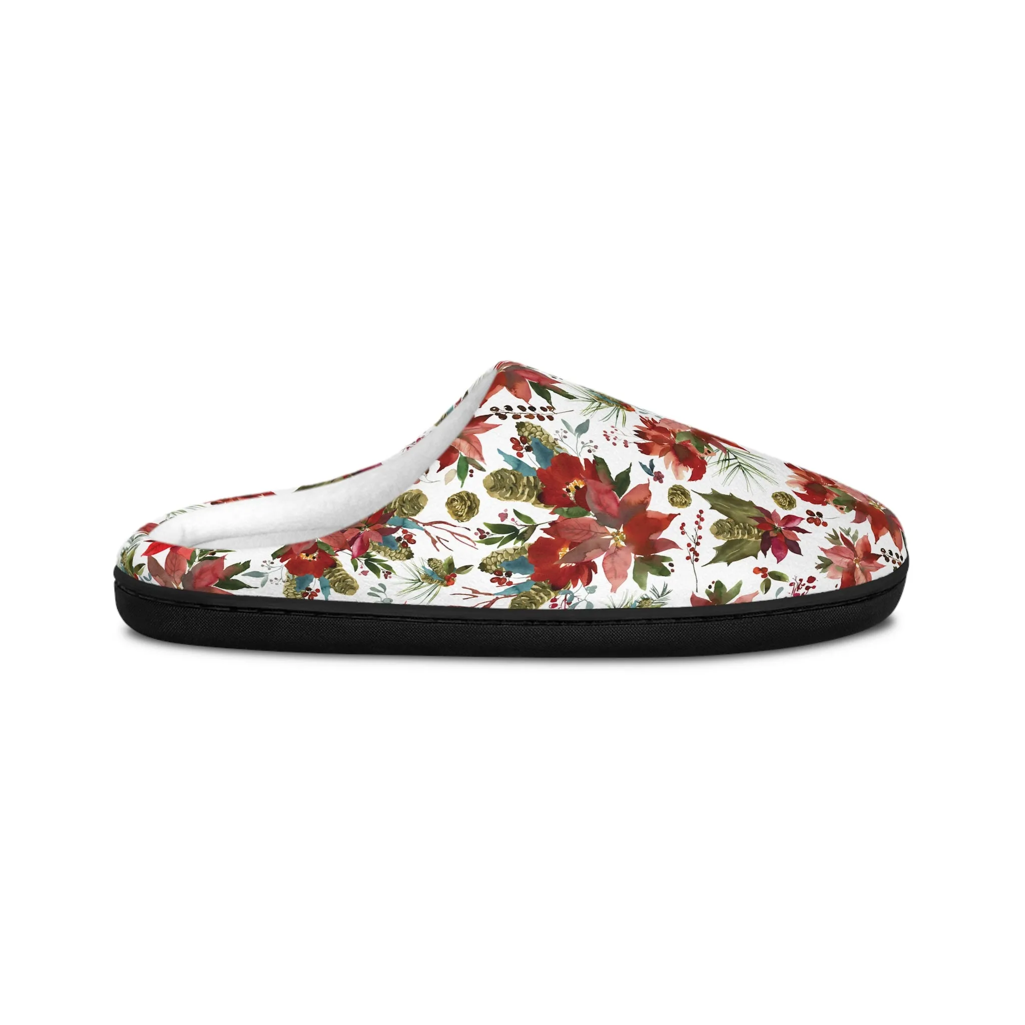 Women's Indoor Slippers - Christmas Poinsettia Botanicals Collection