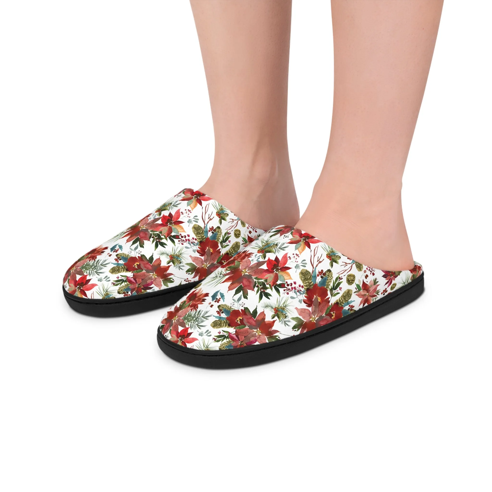 Women's Indoor Slippers - Christmas Poinsettia Botanicals Collection