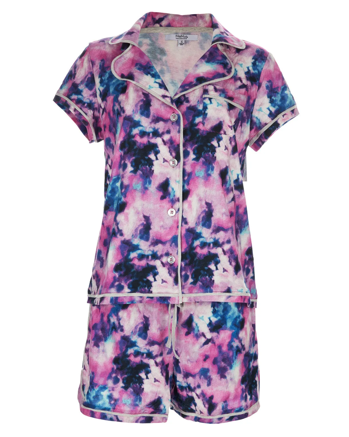 Women's Stardust Tie Dye Notch Collar Cotton Blend Pajama Set